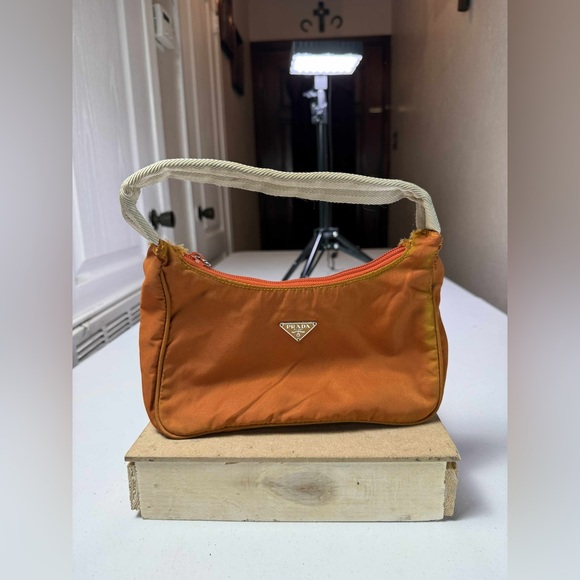 PRADA Nylon Triangle Logo Shoulder Handbag Orange Made in Italy - Picture 1 of 16